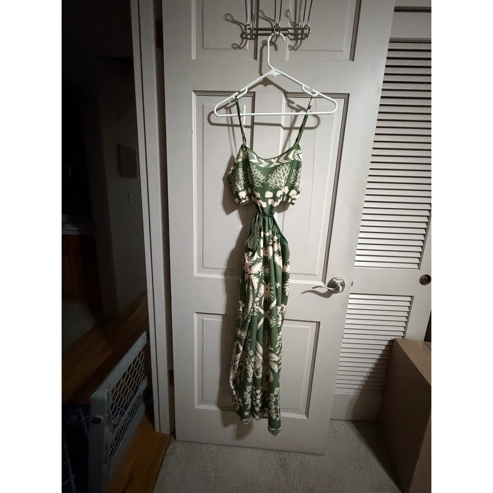 Women's Summer Maxi Dress Boho Print Tie Shoulder Spaghetti Cut Out Size M/L